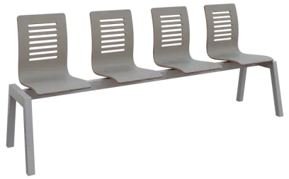 CARMEN 4, dřevěná lavice do čekárny, 4-sedák, šedá, kostra stříbrná